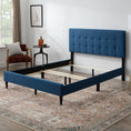 Load image into Gallery viewer, Dura Bed Frame with Button Tufted Headboard - Blue