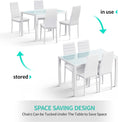 Cargar la imagen en la vista de la galería, TYLER White Glass Dining Table Set (Table and 4 Chairs) - 5 Piece