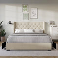 Cargar la imagen en la vista de la galería, REEM - Beige Upholstered Platform Tufted Velvet Bed, No Box Spring Needed