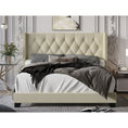 Cargar la imagen en la vista de la galería, REEM - Beige Upholstered Platform Tufted Velvet Bed, No Box Spring Needed
