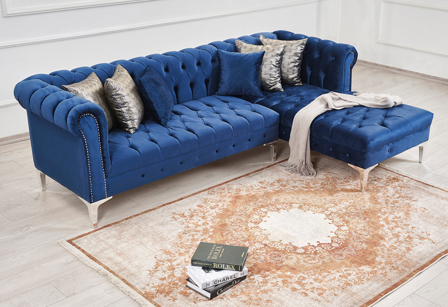 Venna Blue Velvet Sectional KMA Furniture