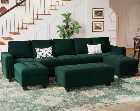 HOMARY U-SHAPE Tufted Velvet Convertible Modular Sectional 7 Seater
