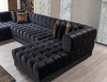 Cargar imagen en el visor de la galería, Ariana Black Velvet Double Chaise 138&quot; Sectional
