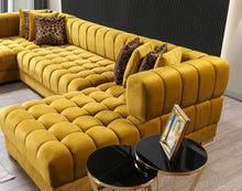 Load image into Gallery viewer, Ariana Mustard Velvet Double Chaise 138&quot; Sectional
