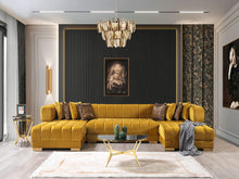 Load image into Gallery viewer, Ariana Mustard Velvet Double Chaise 138&quot; Sectional
