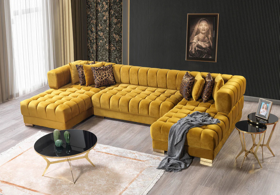 Ariana Mustard Velvet Double Chaise 138