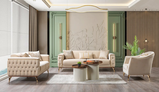 Belinda Velvet Sofa Set 2PC - Ivory