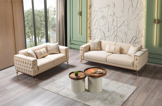 Belinda Velvet Sofa Set 2PC - Ivory