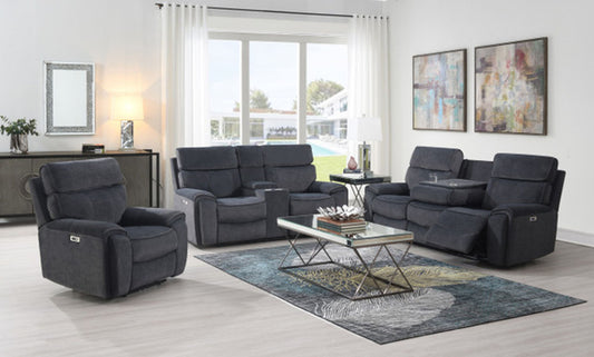 CONCORD Power Reclining Velvet Fabric Sofa Set 3PC - Grey