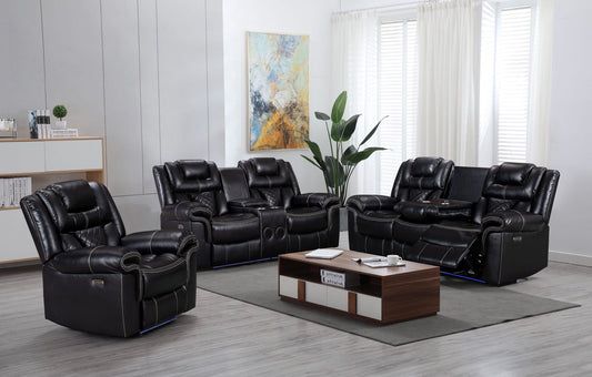 ENCORE Recliner Power Set 3PC - With Light Tape Leather Gel - Black