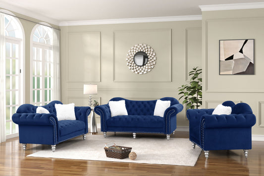 EQUINOX Blue Velvet Fabric Sofa Set 3PC