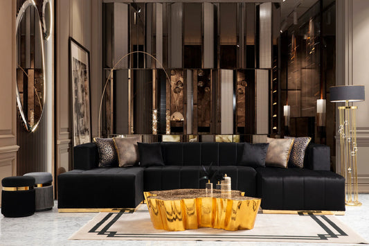 Elisha Velvet Double Chaise Sectional - Black