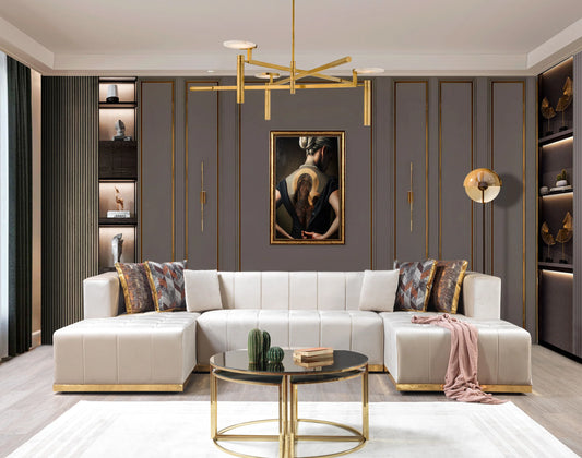 Elisha Velvet Double Chaise Sectional - Ivory