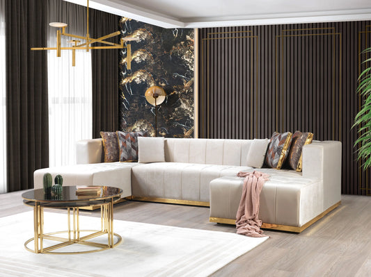 Elisha Velvet Double Chaise Sectional - Ivory