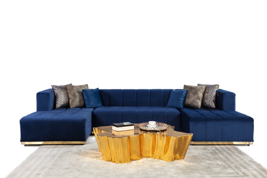 Elisha Velvet Double Chaise Sectional - Navy