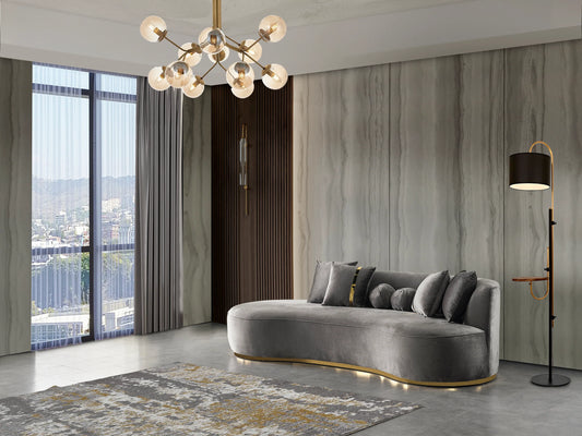 Ella Velvet Chaise Lounge / Sectional - Gray