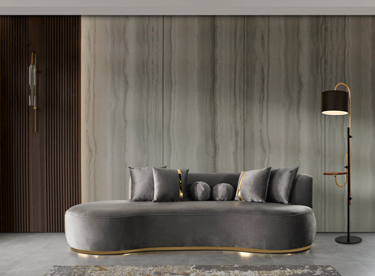 Ella Velvet Chaise Lounge / Sectional - Gray