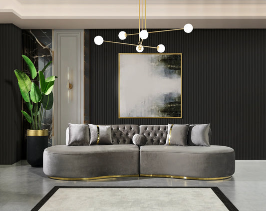 Ella Velvet Curved Sectional - Gray