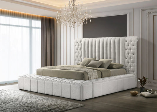 JASMINE WHITE - Boucle Upholstered Storage Panel Bed
