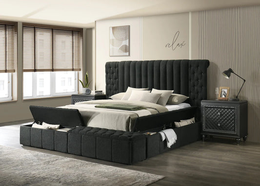 JASMINE CHARCOAL - Boucle Upholstered Storage Panel Bed