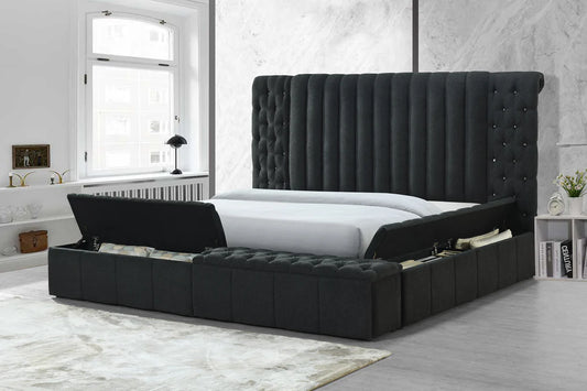 JASMINE CHARCOAL - Boucle Upholstered Storage Panel Bed