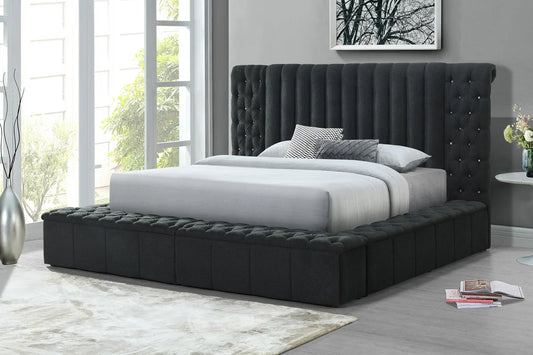 JASMINE CHARCOAL - Boucle Upholstered Storage Panel Bed