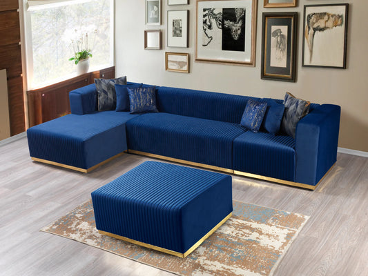 Juliana Velvet 4-Piece Sectional - Blue