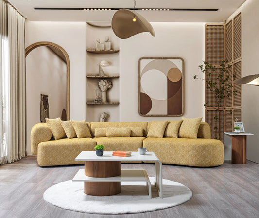 Lena Boucle 3-Piece Curved 145" Sectional - Mustard