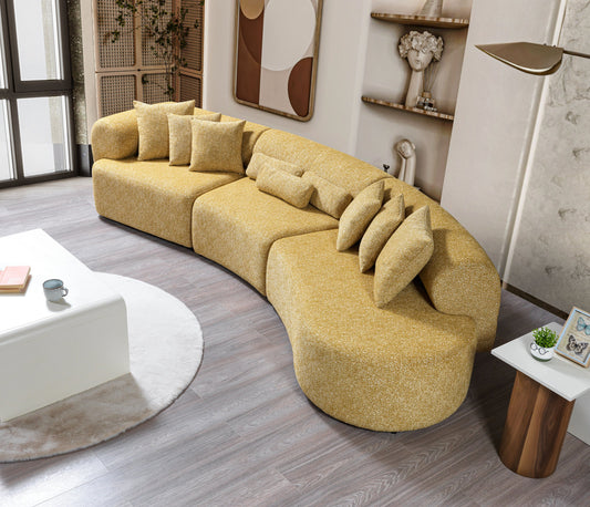 Lena Boucle 3-Piece Curved 145" Sectional - Mustard