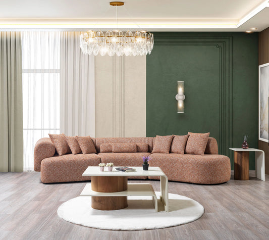 Lena Boucle 3-Piece Curved 145" Sectional - Orange