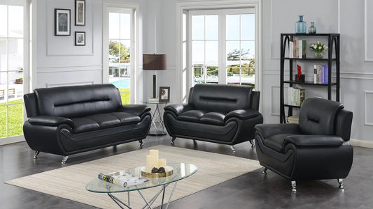 METRO Black Faux Leather Sofa Set 3PC