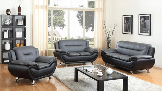 METRO Black/Grey Faux Leather Sofa Set 3PC