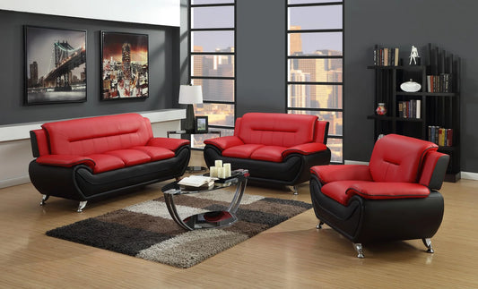 METRO Black/Red Faux Leather Sofa Set 3PC