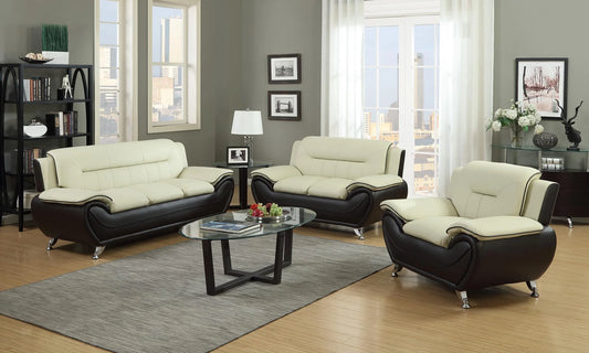 METRO Beige/Brown Faux Leather Sofa Set 3PC