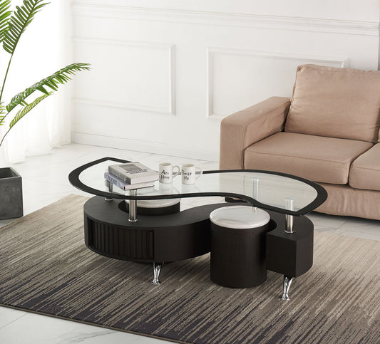 MIAMI Glass Coffee / Cocktail Table With 2 Stool - Black