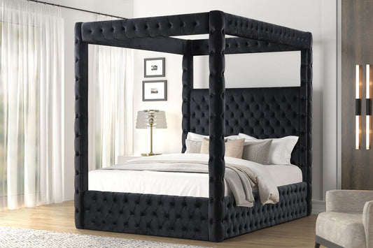 MIRA BLACK - Upholstered Canopy Bed