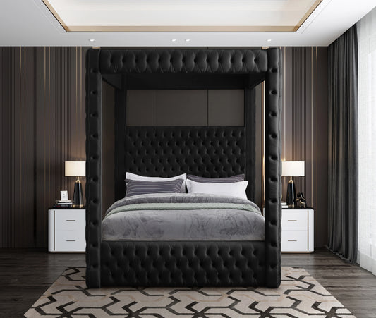 MIRA BLACK - Upholstered Canopy Bed