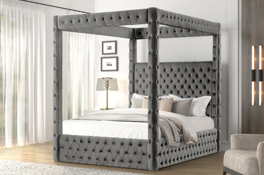 MIRA GREY - Upholstered Canopy Bed