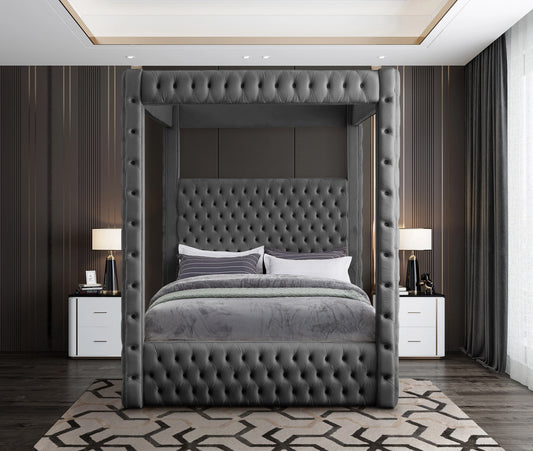 MIRA GREY - Upholstered Canopy Bed