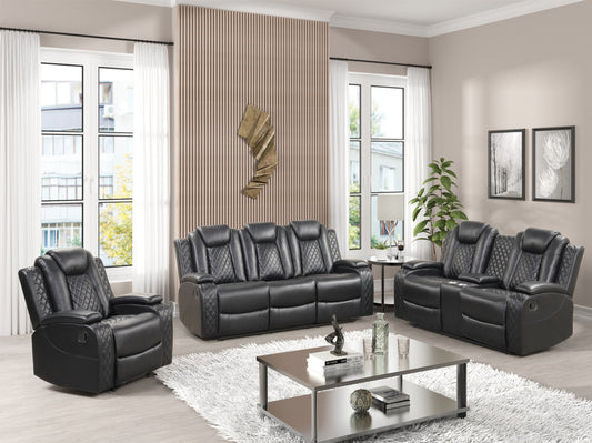 MOONSHADOW Manual Recliner Sofa Set 3PC - Black