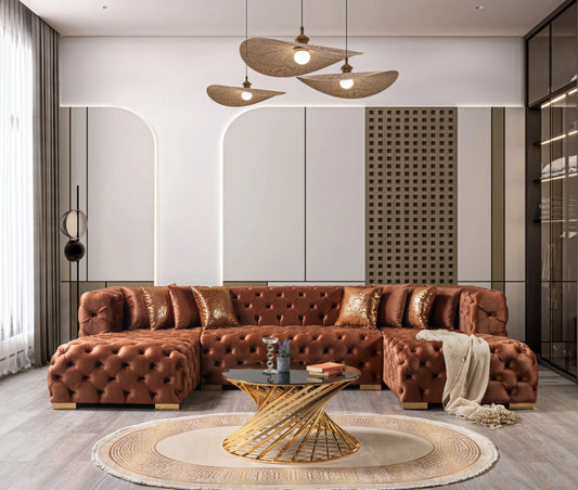 Neva Velvet Double Chaise Sectional - Orange