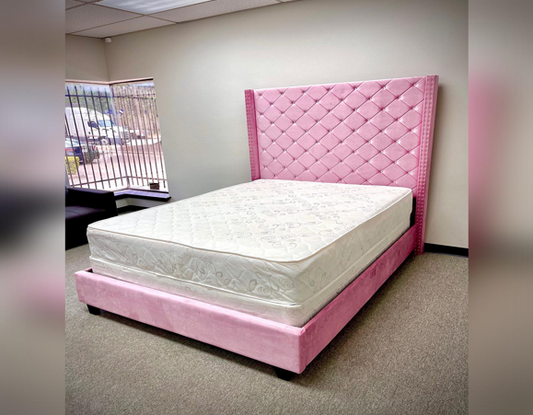 Mersin Pink Upholstered Velvet Bed