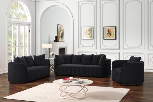 VOGUE Black Velvet Sofa Set 3PC