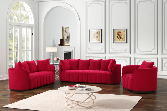 VOGUE Red Velvet Sofa Set 3PC