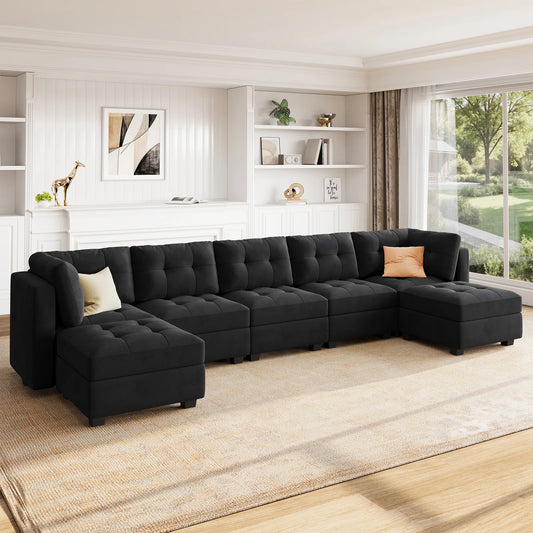 HOMARY U-SHAPE Tufted Velvet Convertible Modular Sectional 7 Seater
