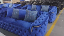 Cargar y reproducir el video en el visor de la galería, Lupino Blue Velvet Sofa &amp; Loveseat - 2PC
