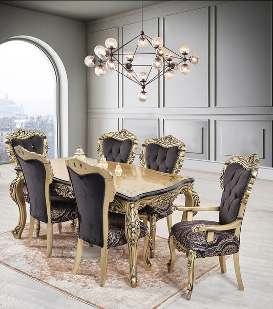 Royal Black/Gold Dining Table With 8 Chairs