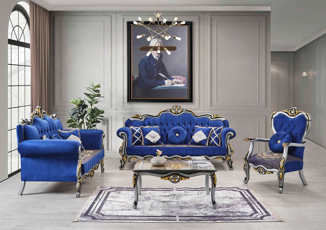 Classic Luxury Blue Sofa Set 3PC