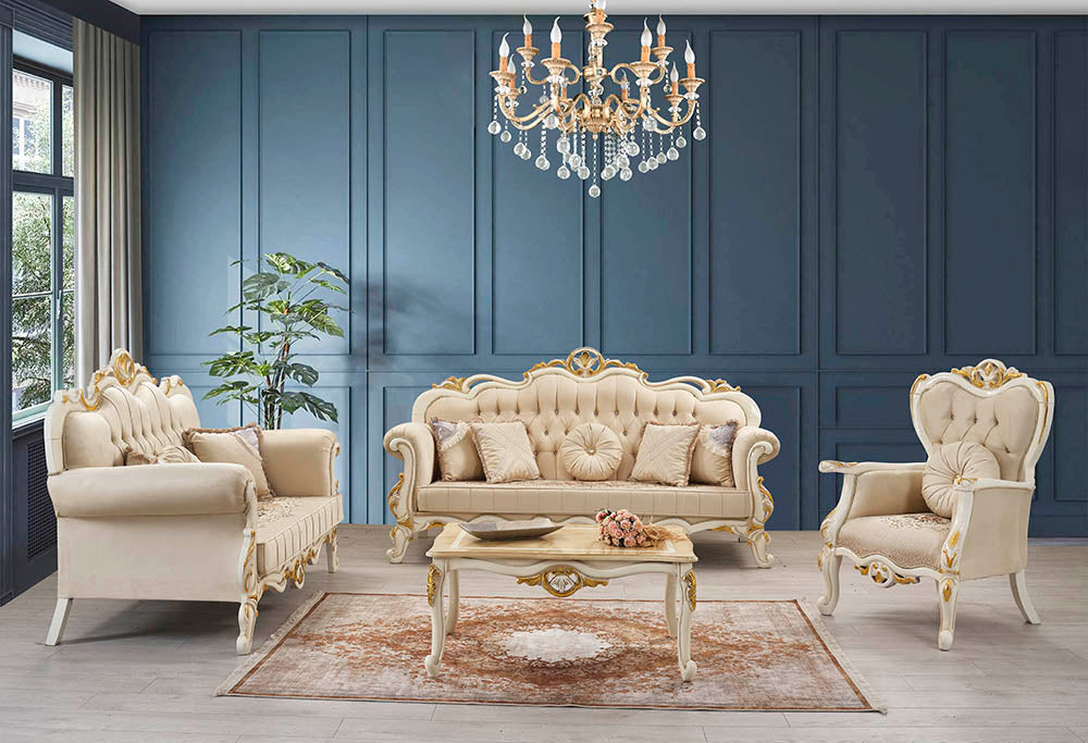 Classic Luxury Cream Sofa Set 3pc Kma