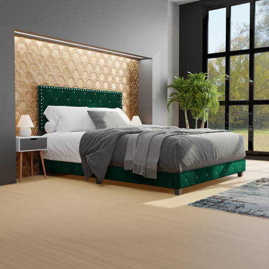 Adana Green Velvet Bed With Diamonds